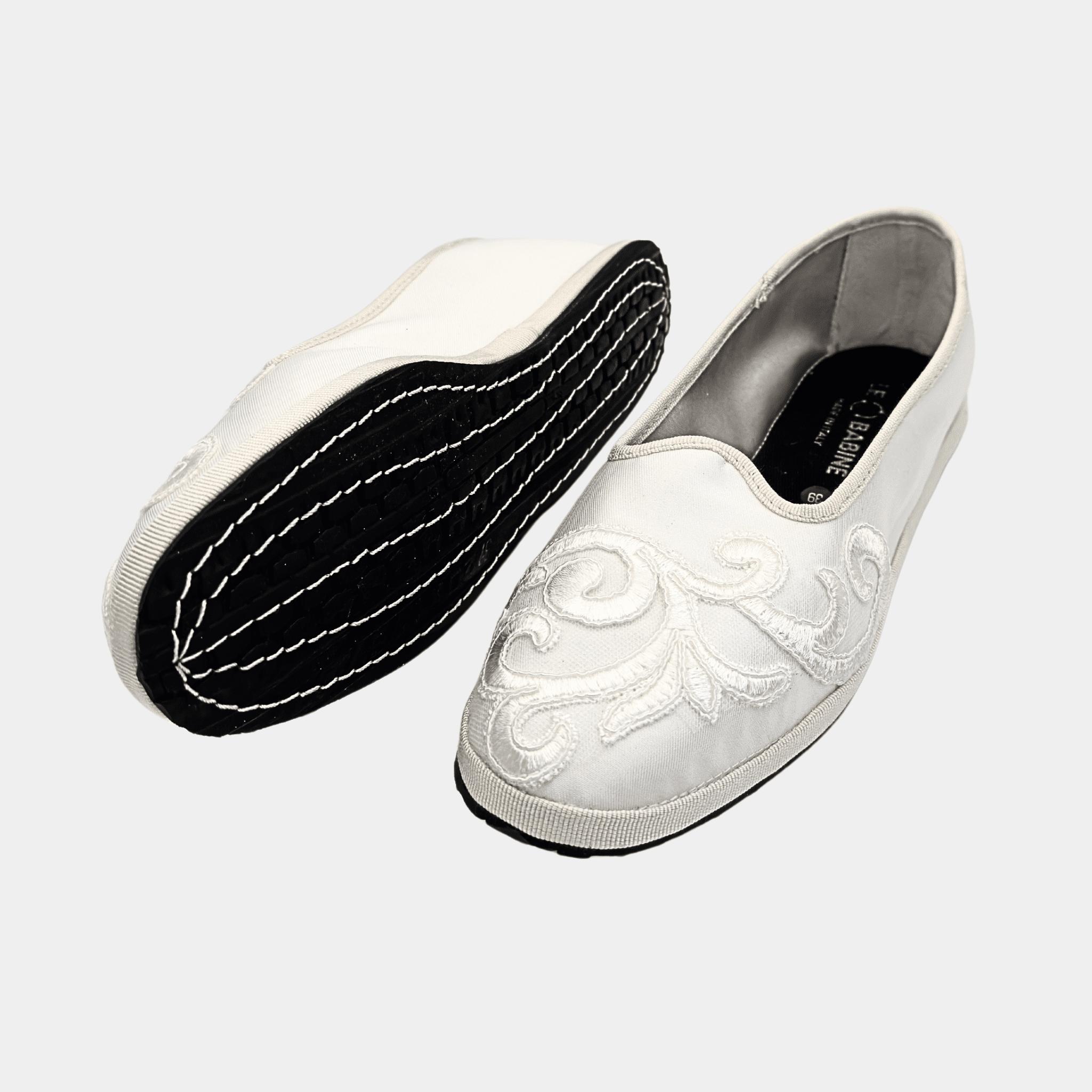 Babina Collezione sposa in mikado di seta bianco con applicazioni di ricami in cotone - Fashion Loft