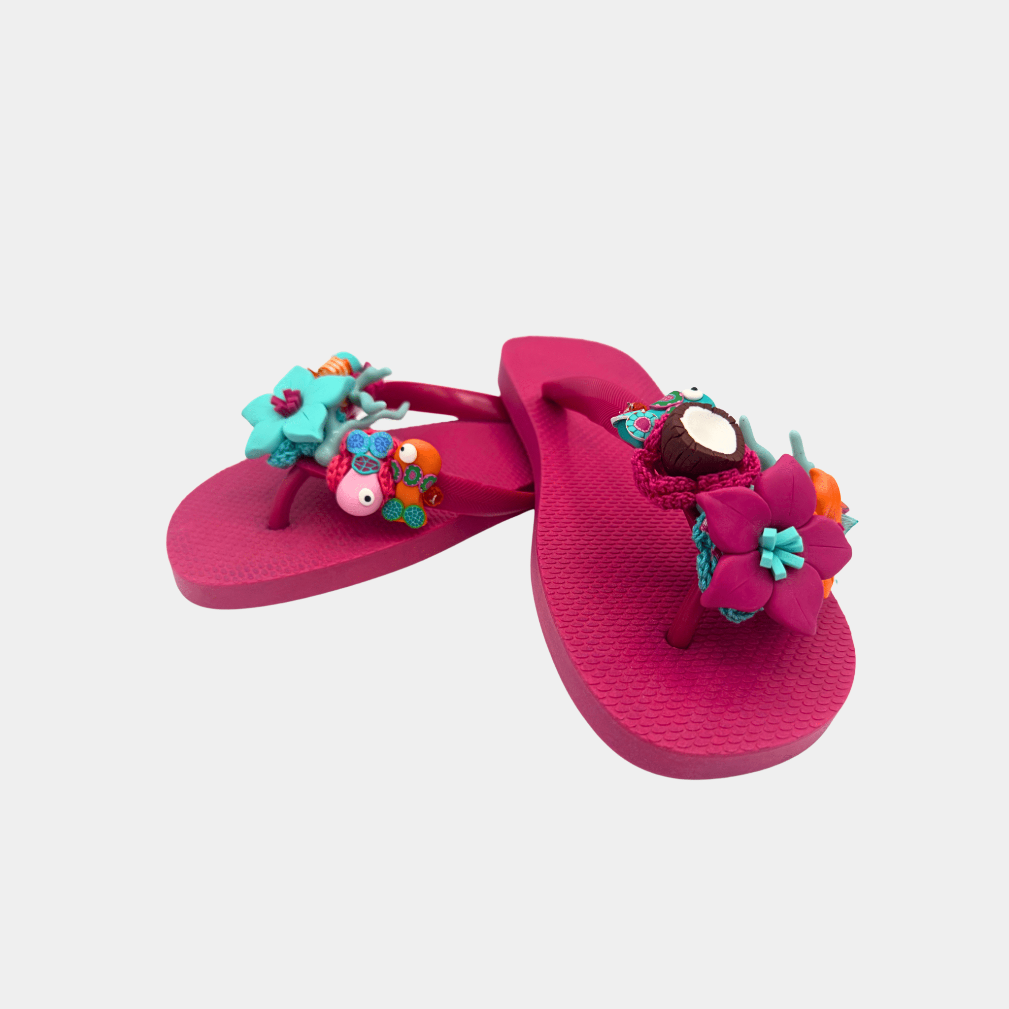 Flip flops fucsia con fiori, coralli e pesciolini - Fashion Loft