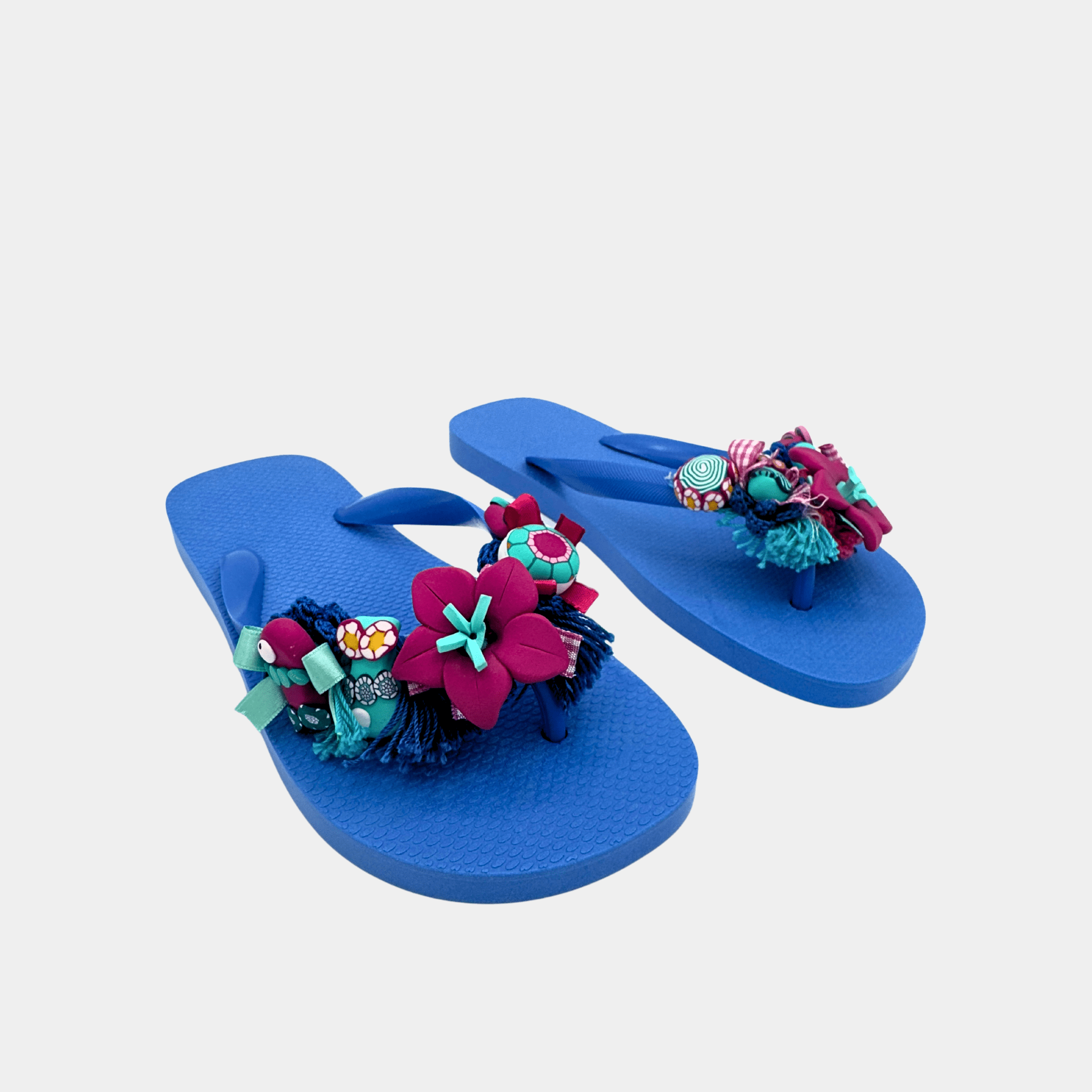 Flip flops bluette con fiori e pesci fucsia - Fashion Loft
