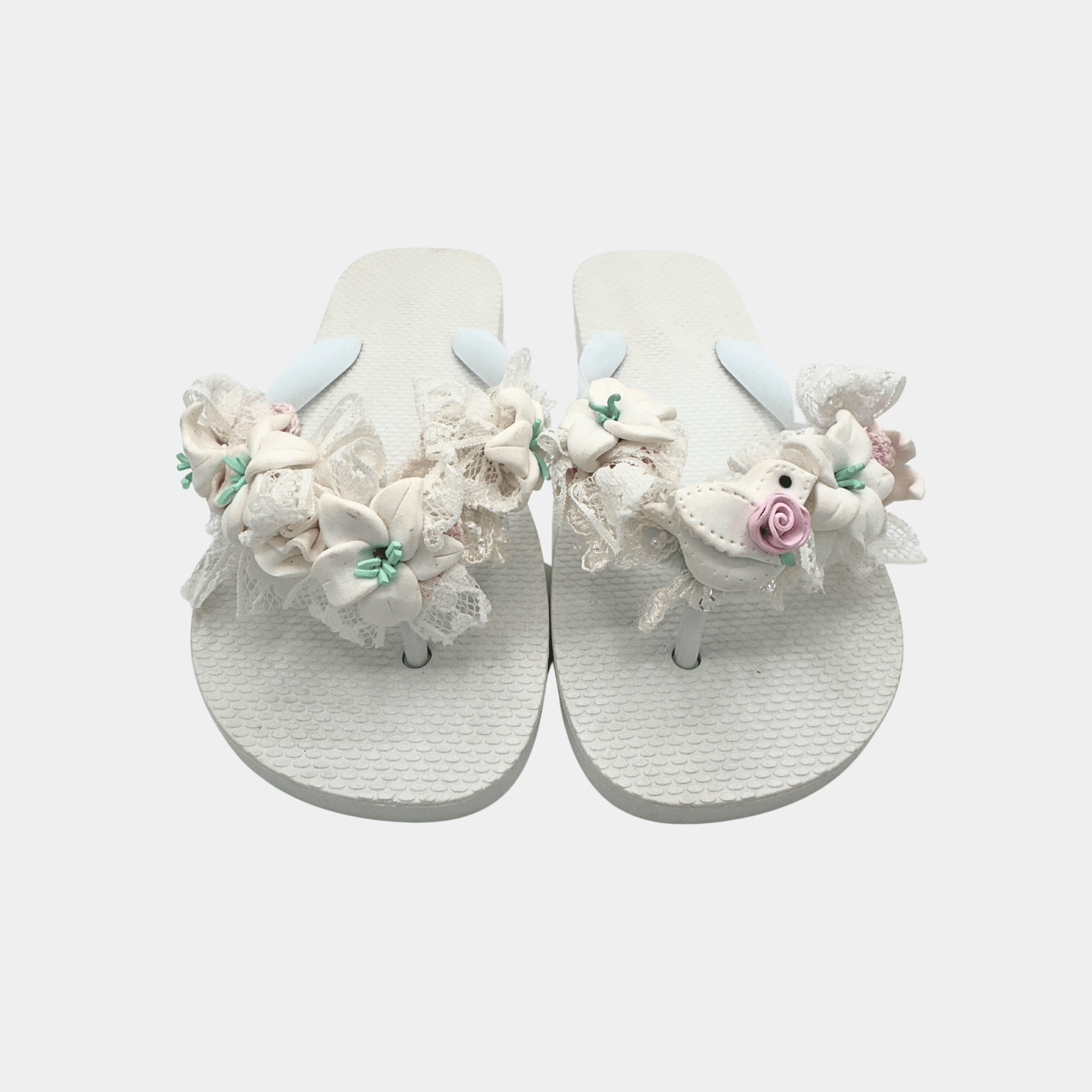 Flip flops bianche con rose e colombina - Fashion Loft