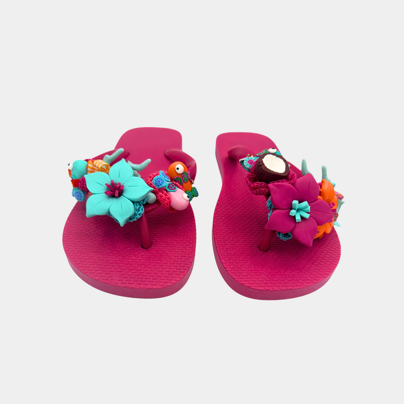 Flip flops fucsia con fiori, coralli e pesciolini