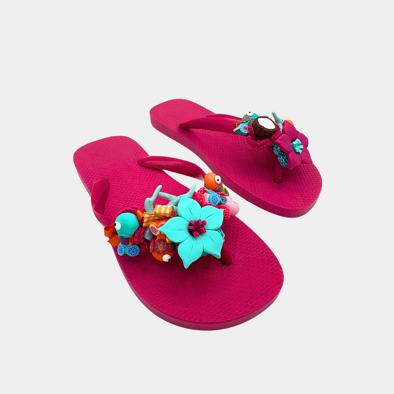 Flip flops fucsia con fiori, coralli e pesciolini