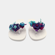 Flip - Flops bianche con fiori viola e magenta - Fashion Loft
