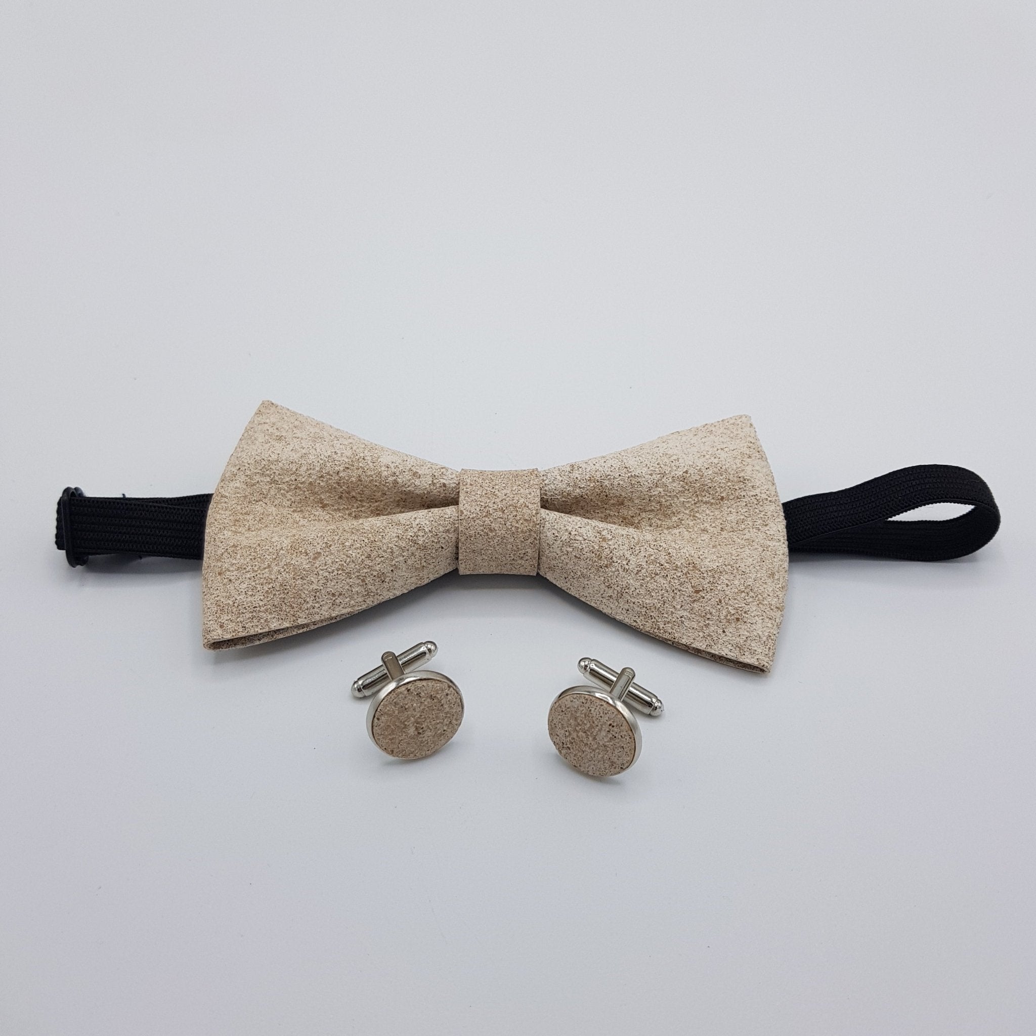 Set Papillon e Gemelli in Sughero Stone Elegance con Scatola di Latta - Fashion Loft