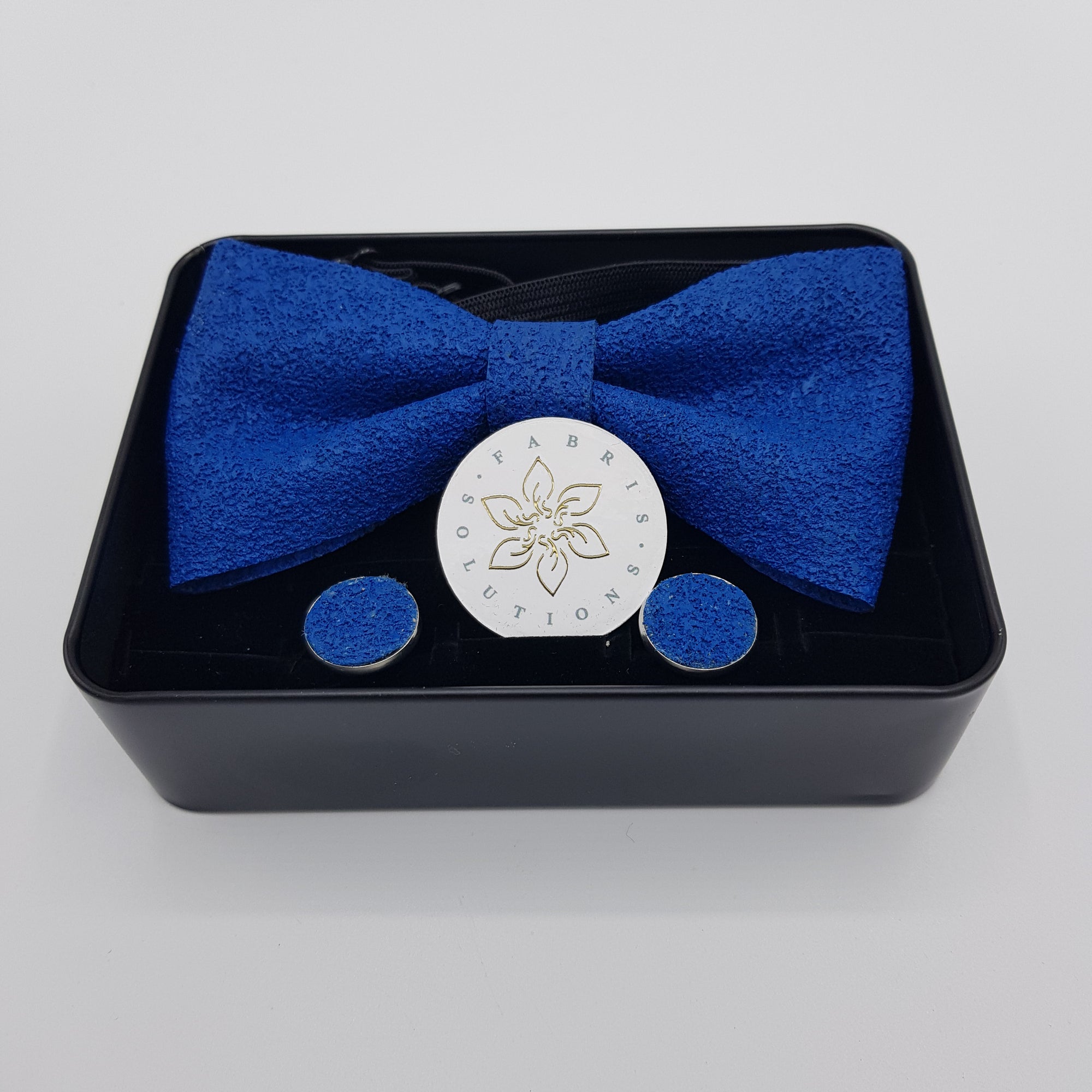 Set Papillon e Gemelli in Sughero Cobalt Dream con Scatola di Latta