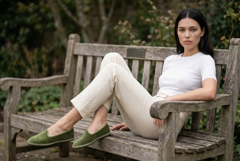 Celadon Le Babine Classiche - scarpe friulane artigianali in velluto indossate