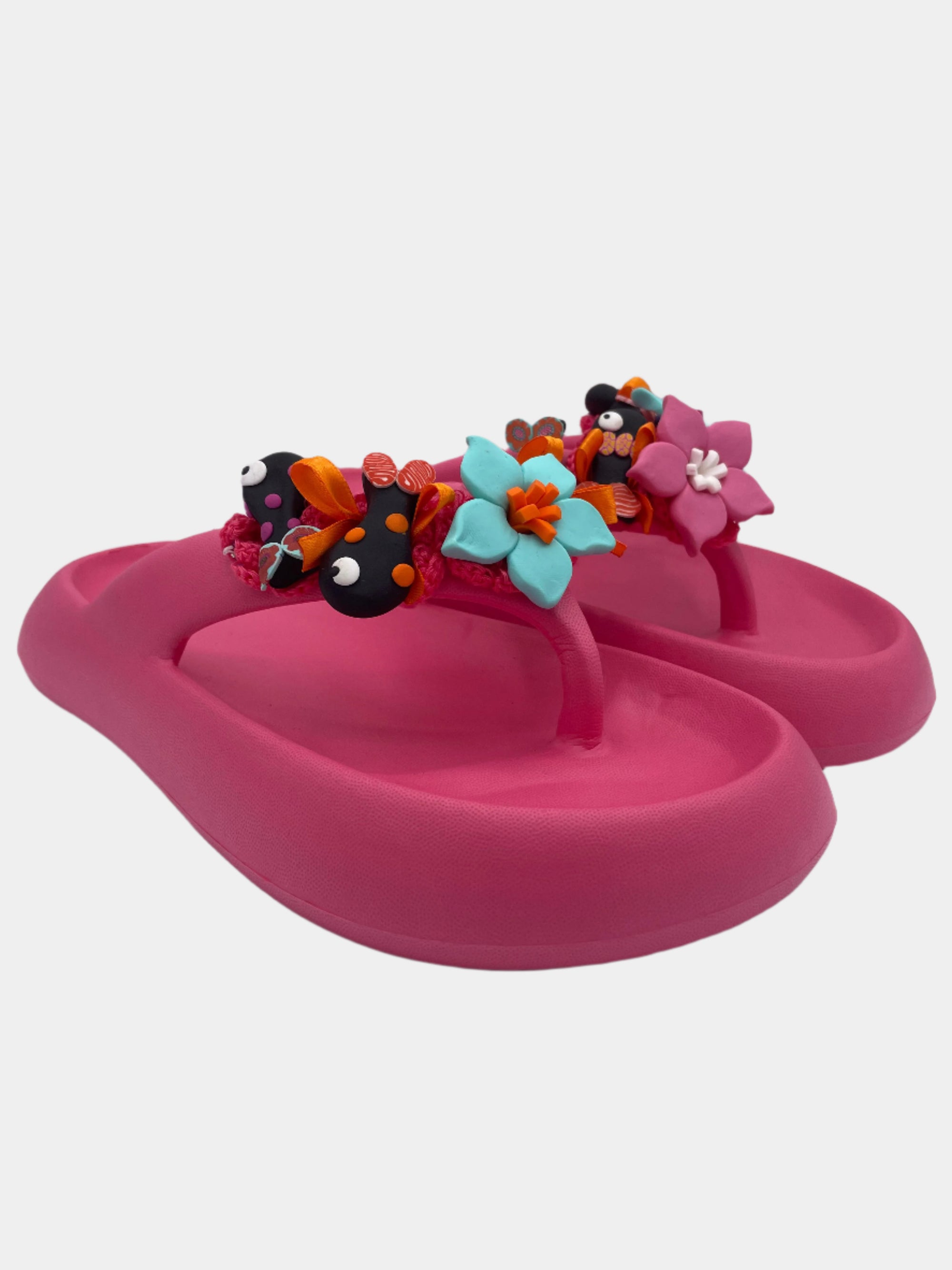 Flip-Flops modello alto, fucsia con fiori e pesci