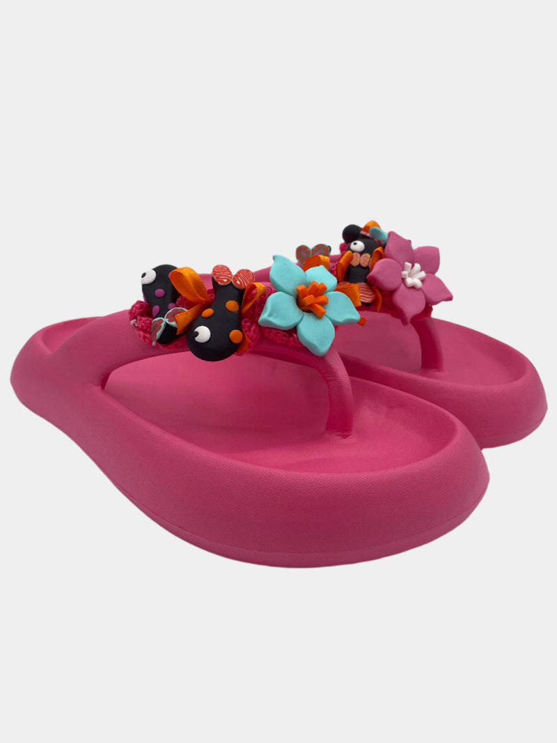 Flip-Flops modello alto, fucsia con fiori e pesci