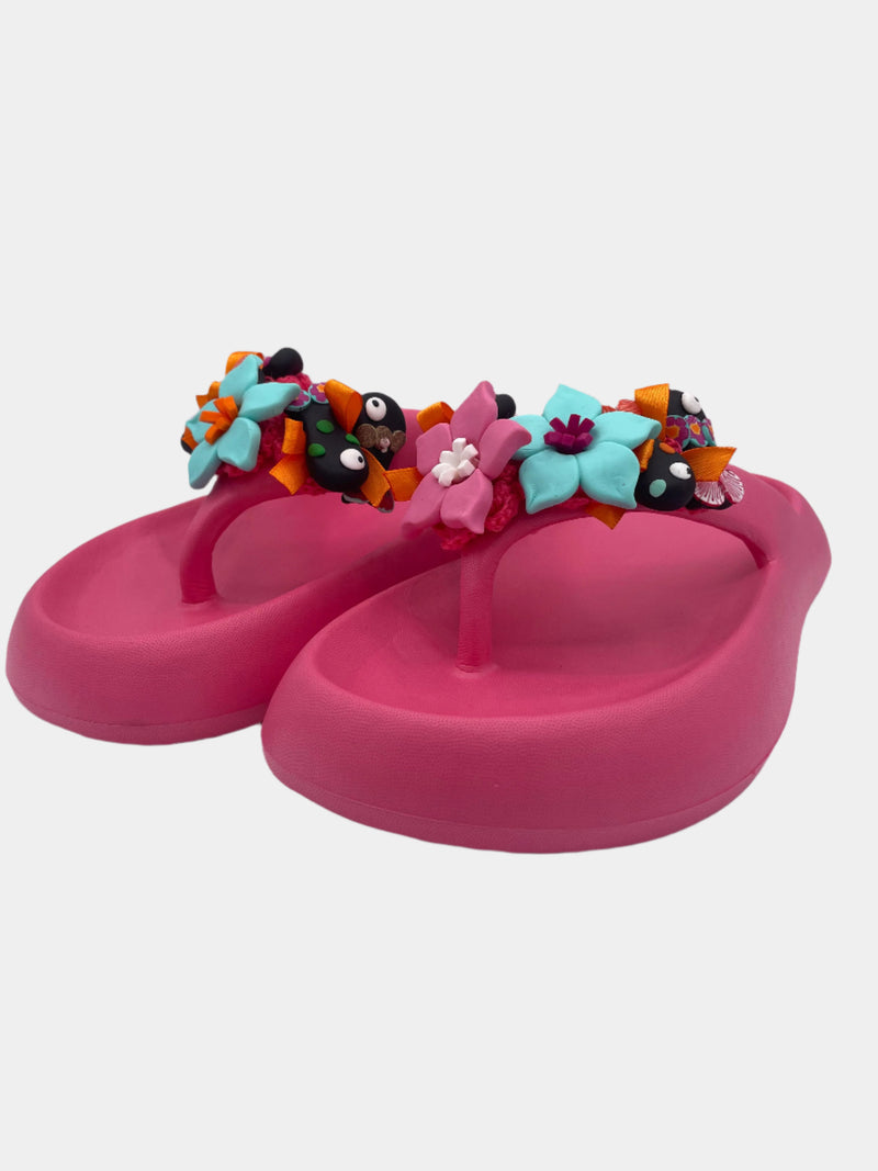 Flip-Flops modello alto, fucsia con fiori e pesci