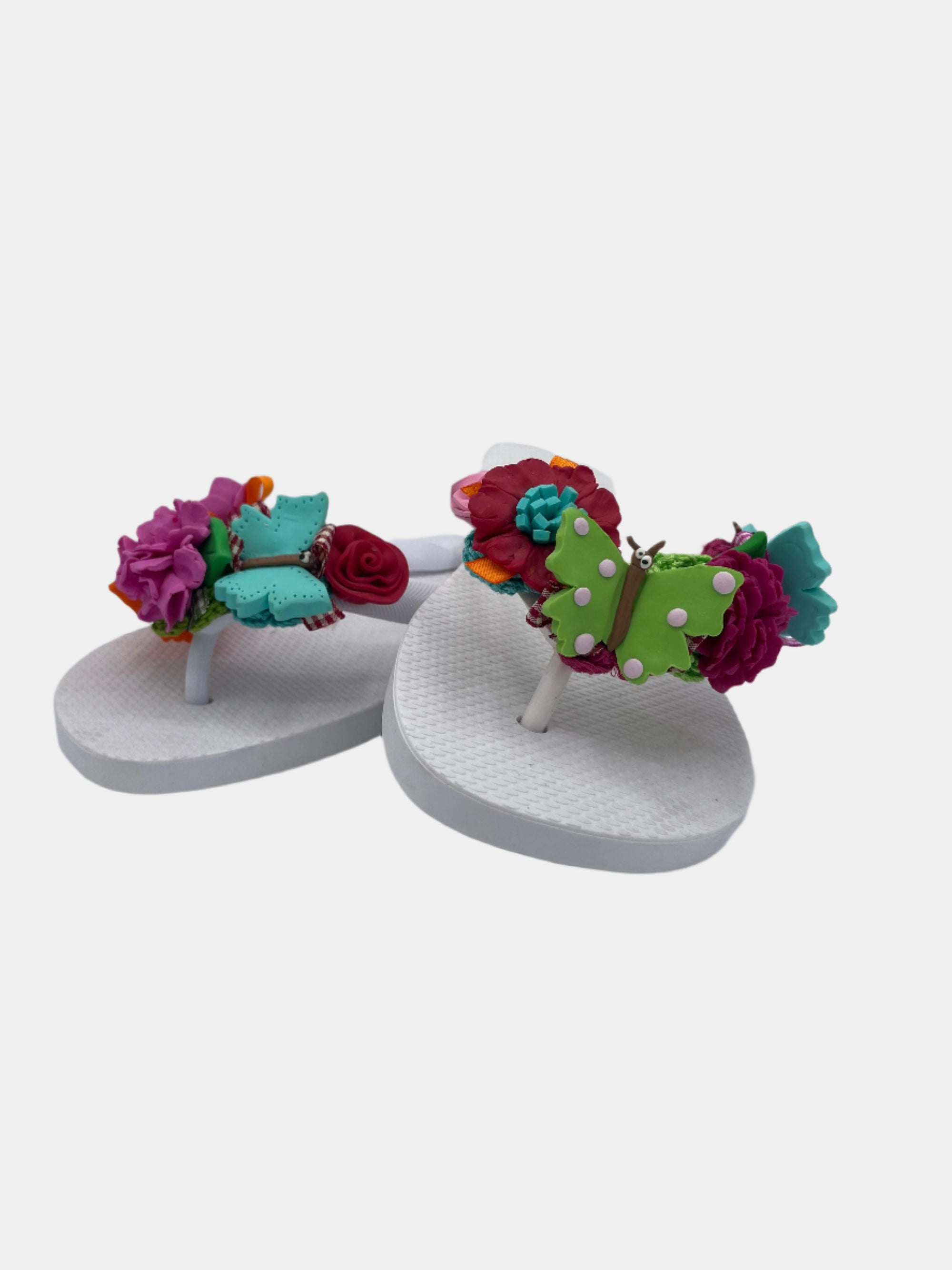 Flip Flops bianche con farfalle e fiori
