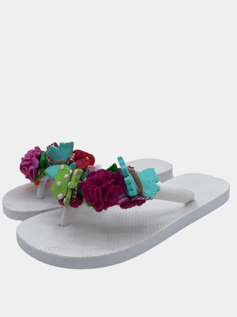 Flip Flops bianche con farfalle e fiori