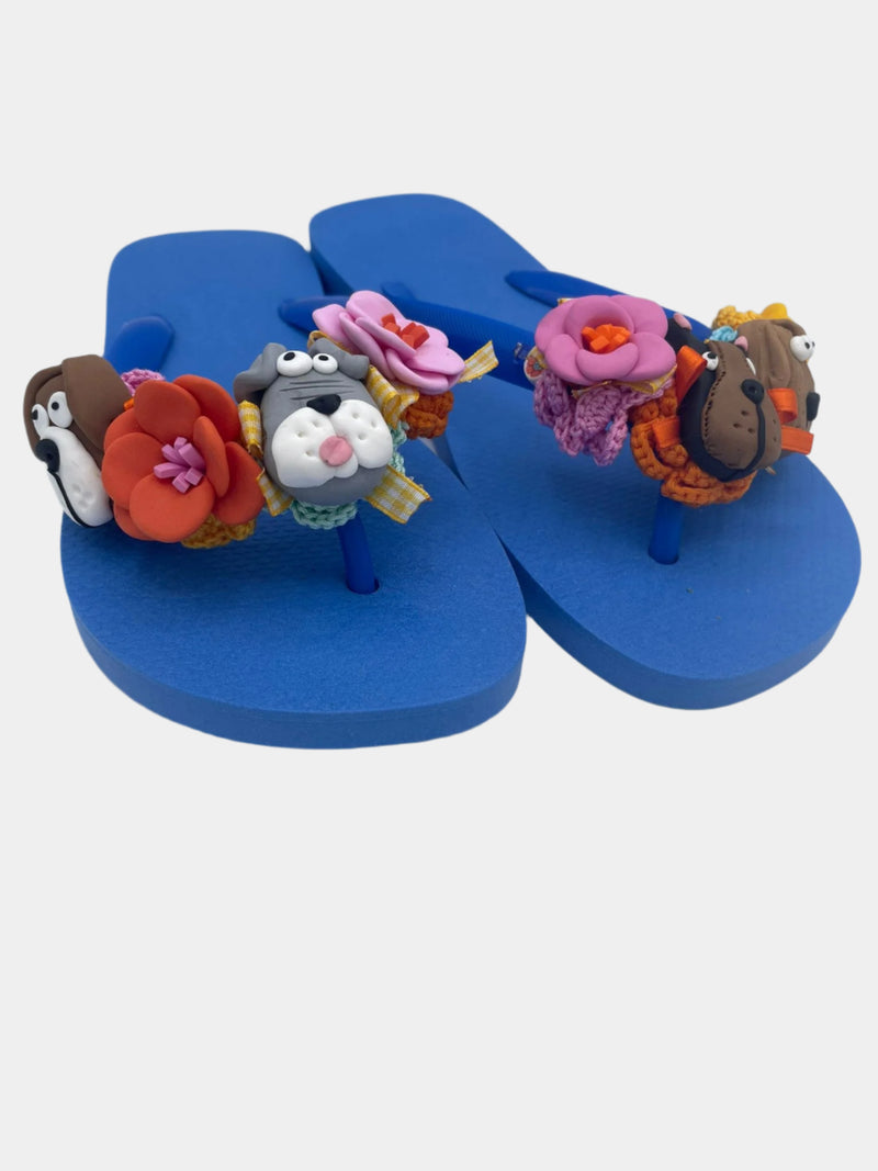 Flip-Flops Bluette con Pets e Fiori