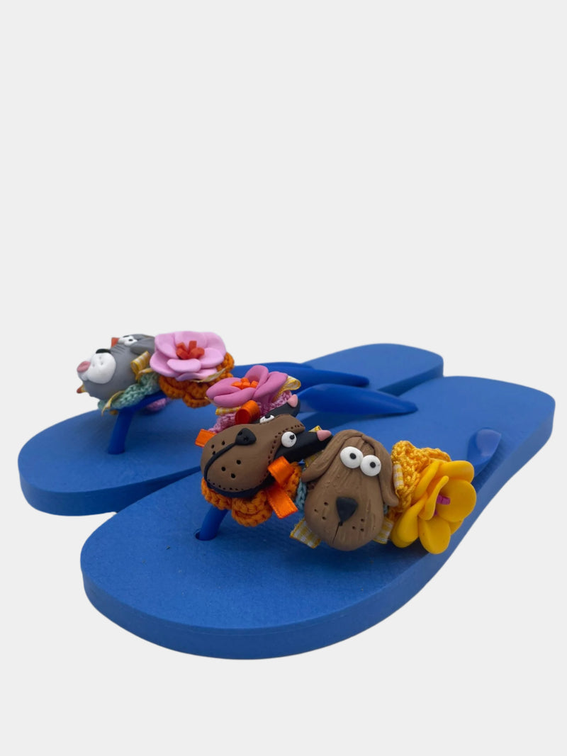 Flip-Flops Bluette con Pets e Fiori