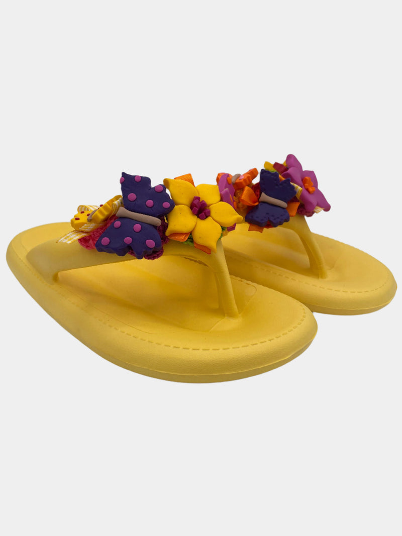 Flip-Flops modello platform gialle con farfalle e fiori