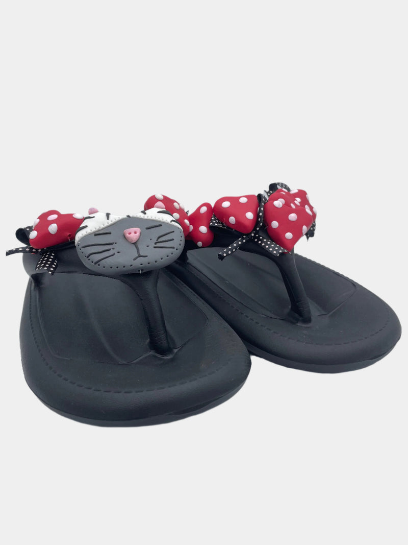Flip-Flops modello platform nere con gattone e cuori