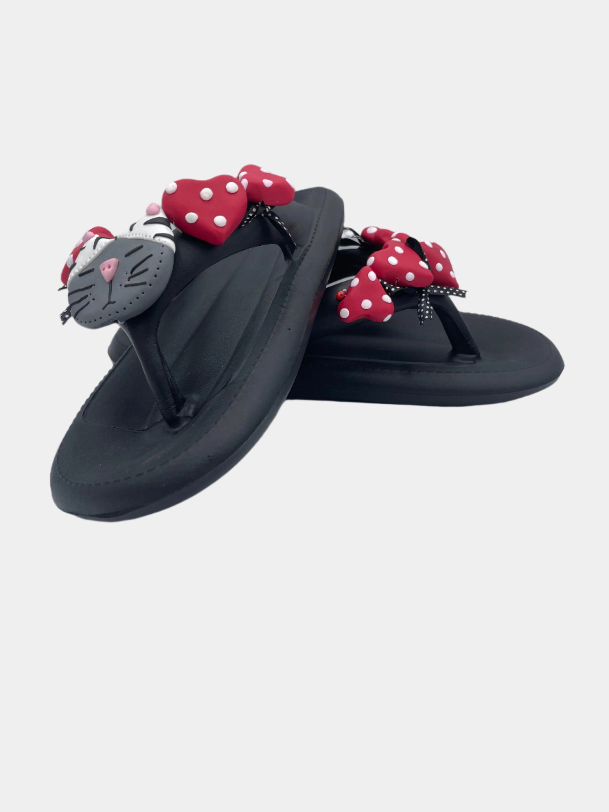 Flip-Flops modello platform nere con gattone e cuori