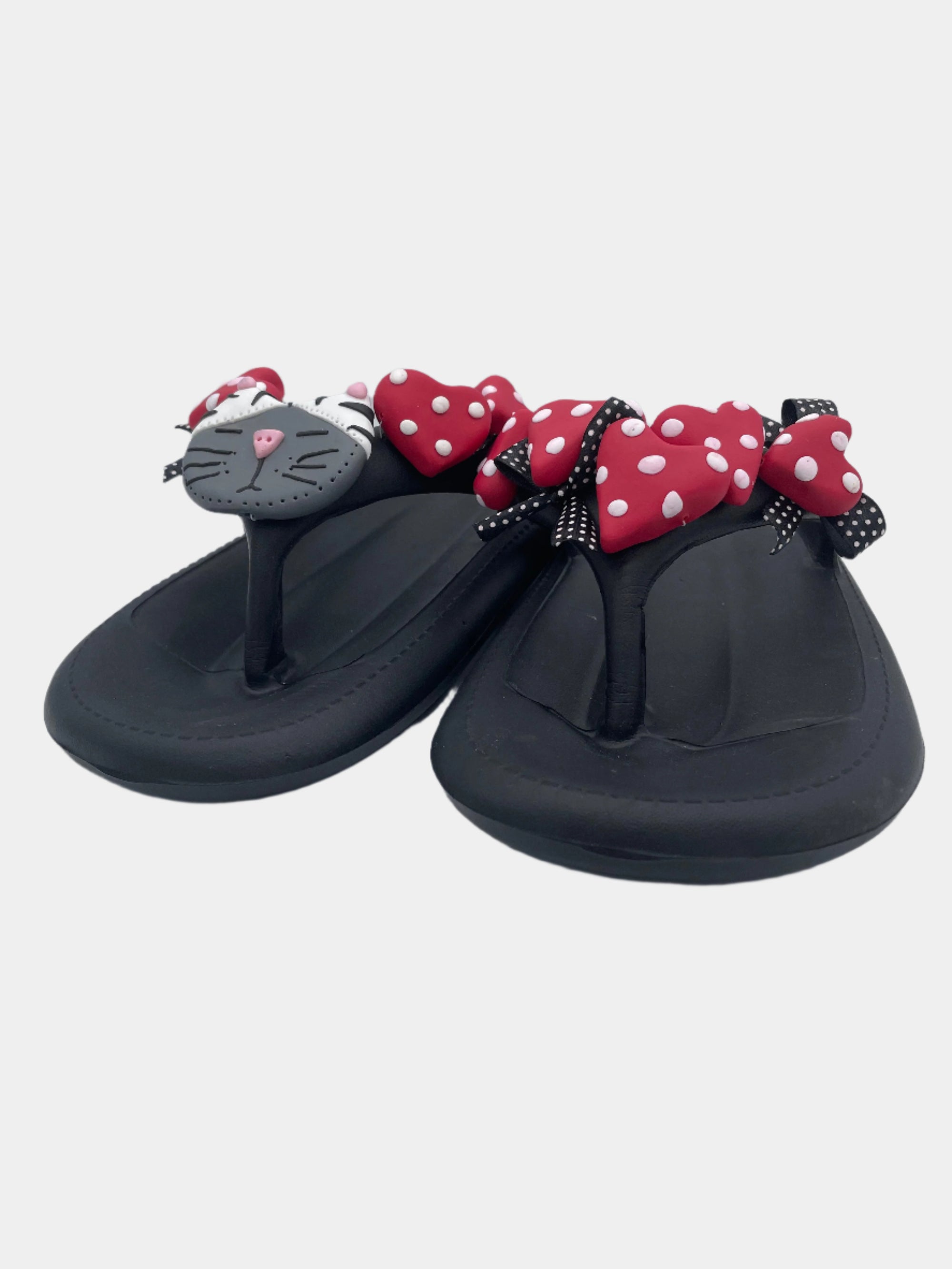 Flip-Flops modello platform nere con gattone e cuori