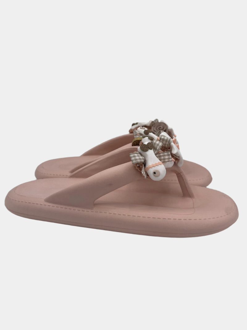 Flip-Flops modello platform rosa cipria con pesci e fiori