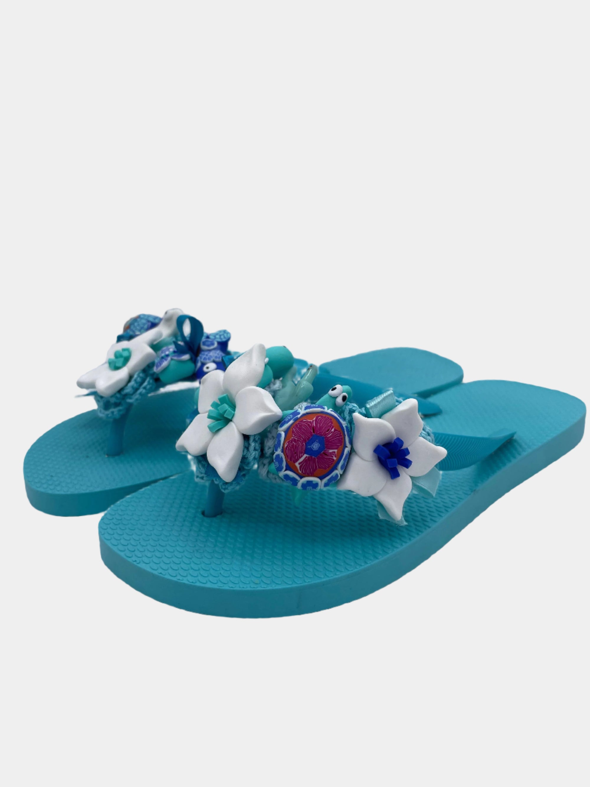Flip-Flop turchese con fiori e pesci