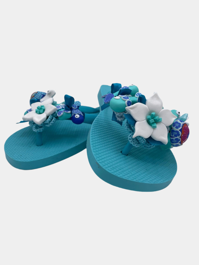 Flip-Flop turchese con fiori e pesci
