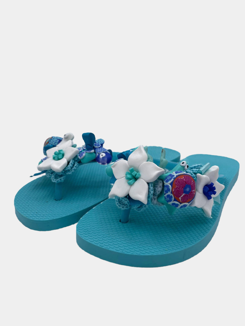 Flip-Flop turchese con fiori e pesci