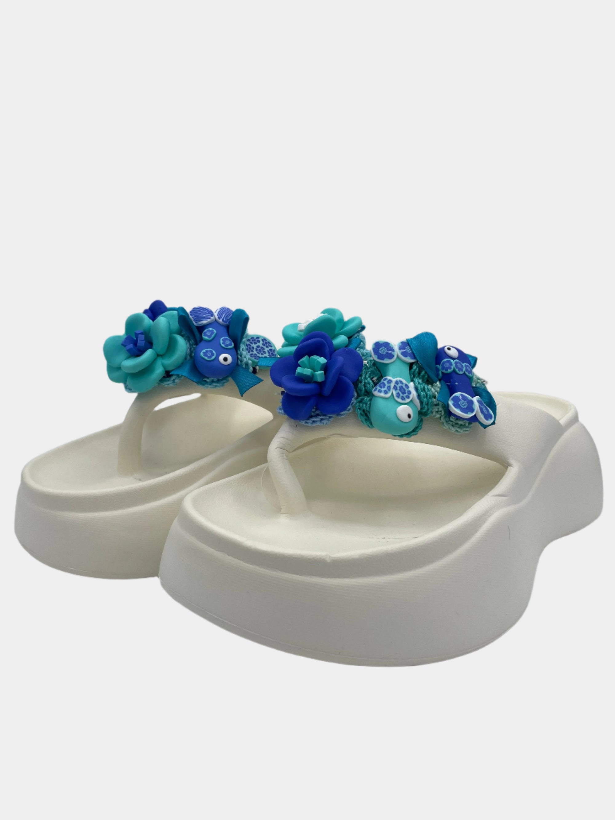 Flip-Flops modello platform alta bianca con fiori e pesci