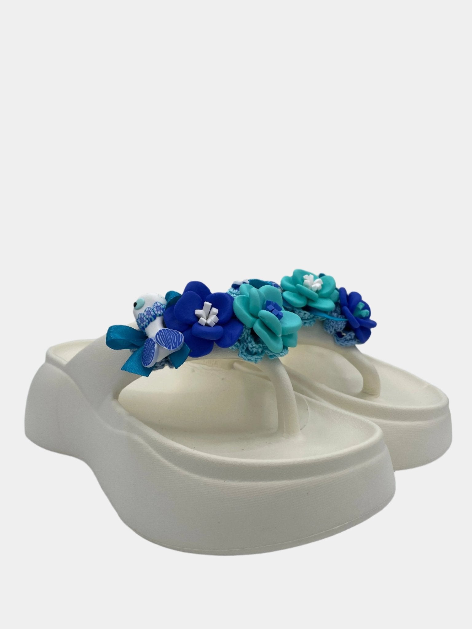 Flip - Flops modello platform alta bianca con fiori e pesci - Fashion Loft