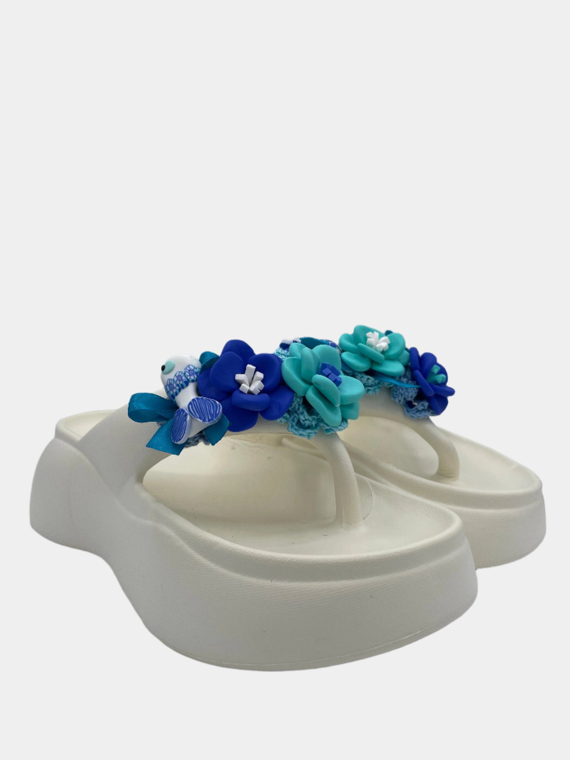Flip-Flops modello platform alta bianca con fiori e pesci