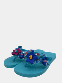 Flip-Flop turchese con fiori blu e pesci