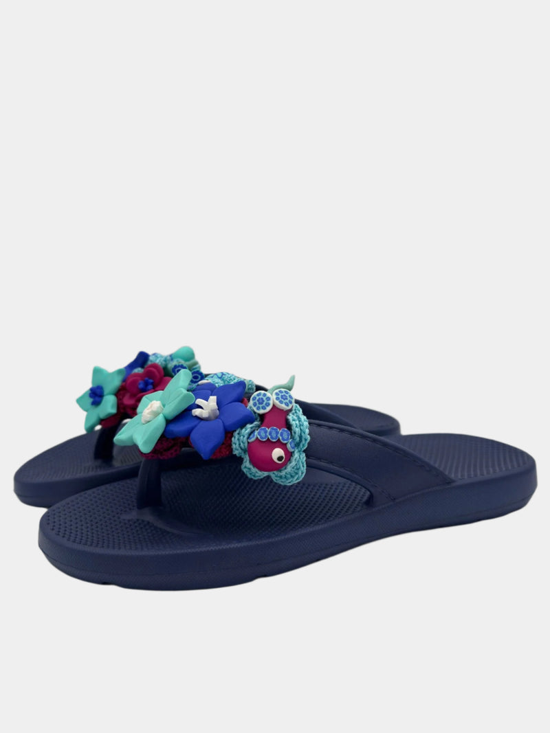 Flip-Flops blu notte con dettagli marini e fiori