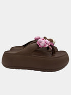 Flip-Flops modello platform alta marrone con dettagli Pets e Cuori rosa