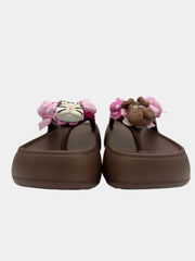 Flip - Flops modello platform alta marrone con dettagli Pets e Cuori rosa - Fashion Loft
