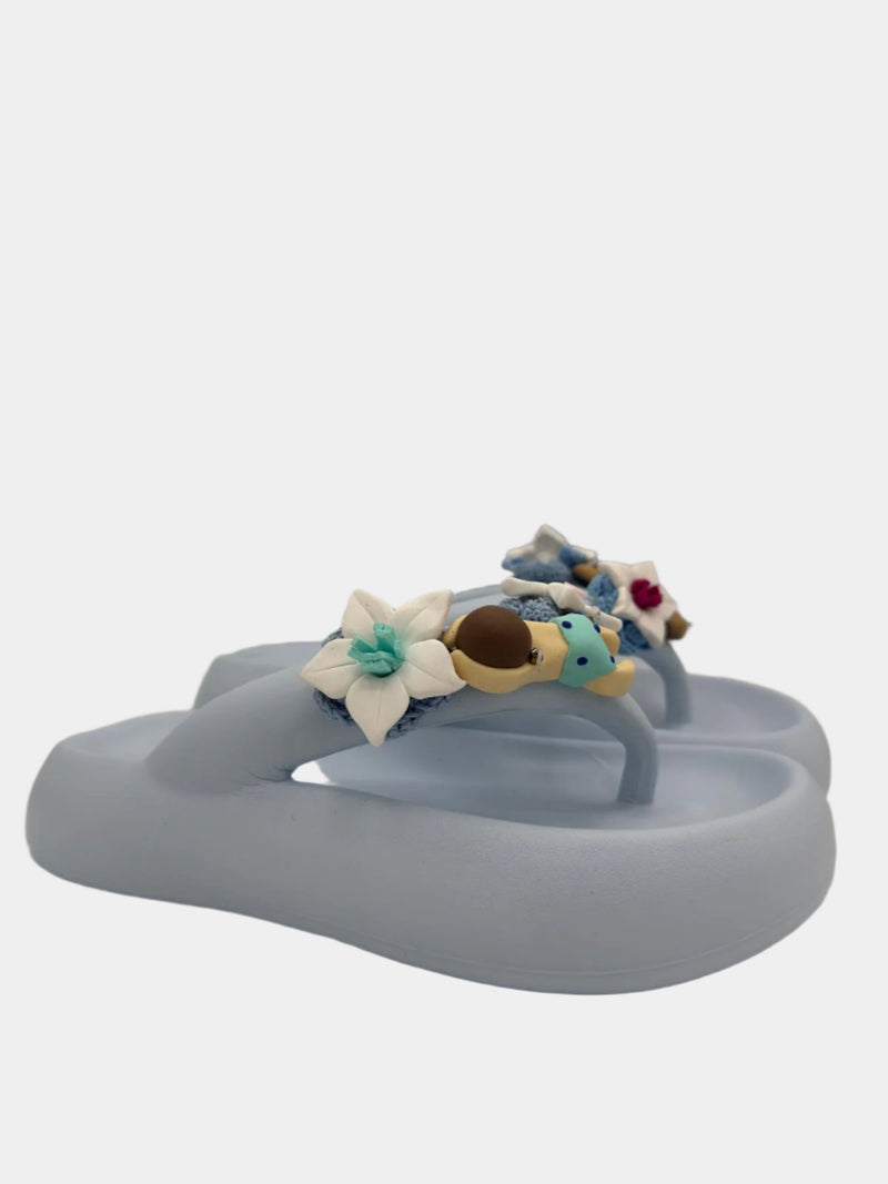 Flip-Flops modello platform azzurro cielo con dettagli fiori e nuotatori
