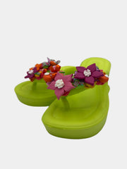 Flip - Flops zeppa alta verde mela con dettagli colorati fiori e pesciolini - Fashion Loft