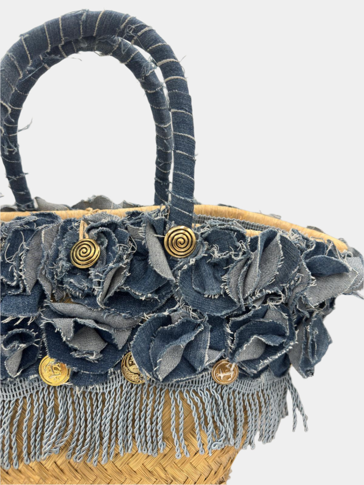 Borsa Coffa di Mirijana con dettagli denim e bottoni dorati
