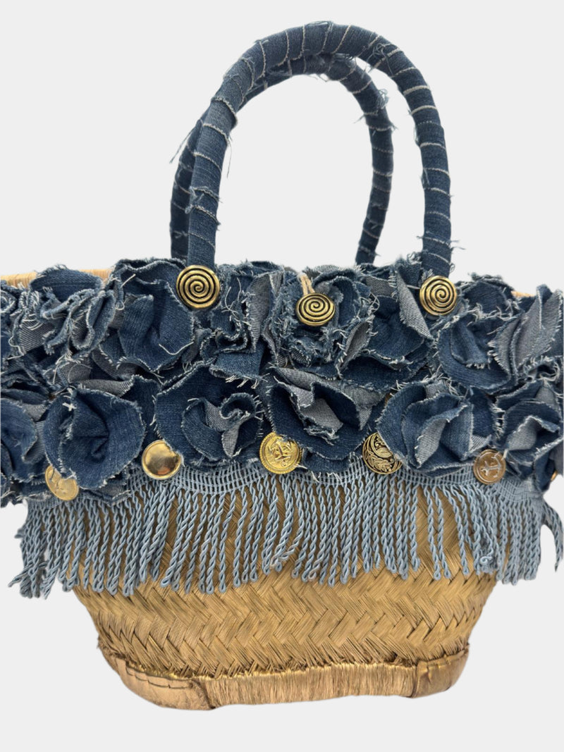 Borsa Coffa di Mirijana con dettagli denim e bottoni dorati
