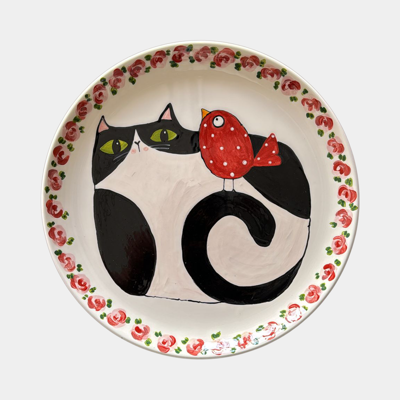 Piatto pizza - gatto con uccellino