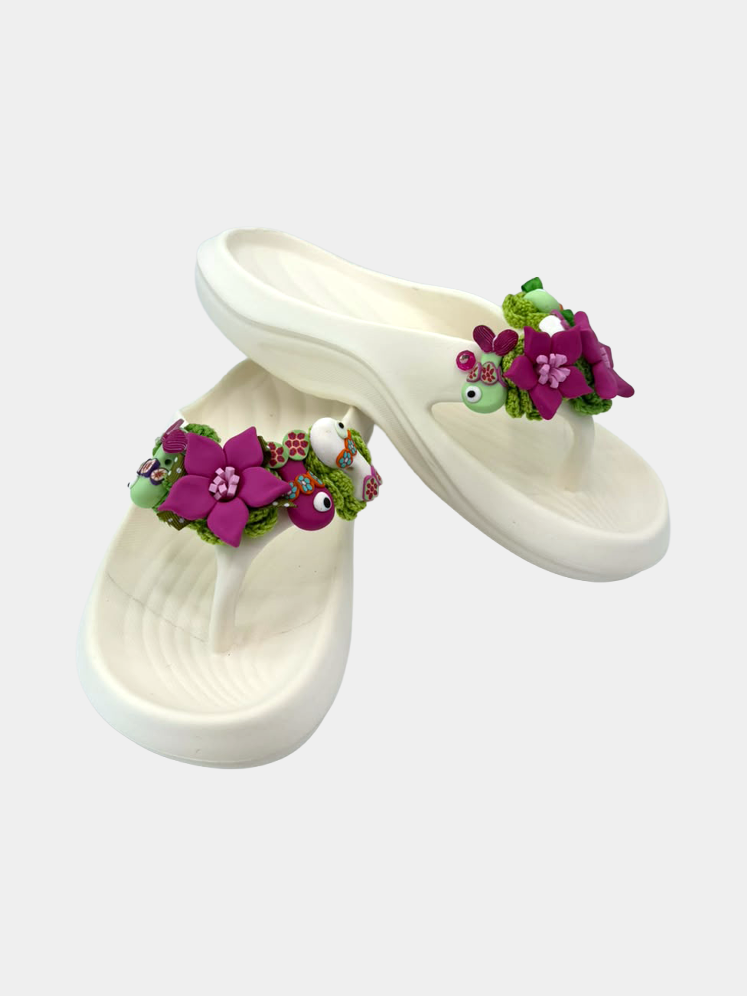 Flip-Flops Platform Bianche Fiori Fucsia - vista 3 - infradito handmade BB Fashion Loft (BBFLIP40)