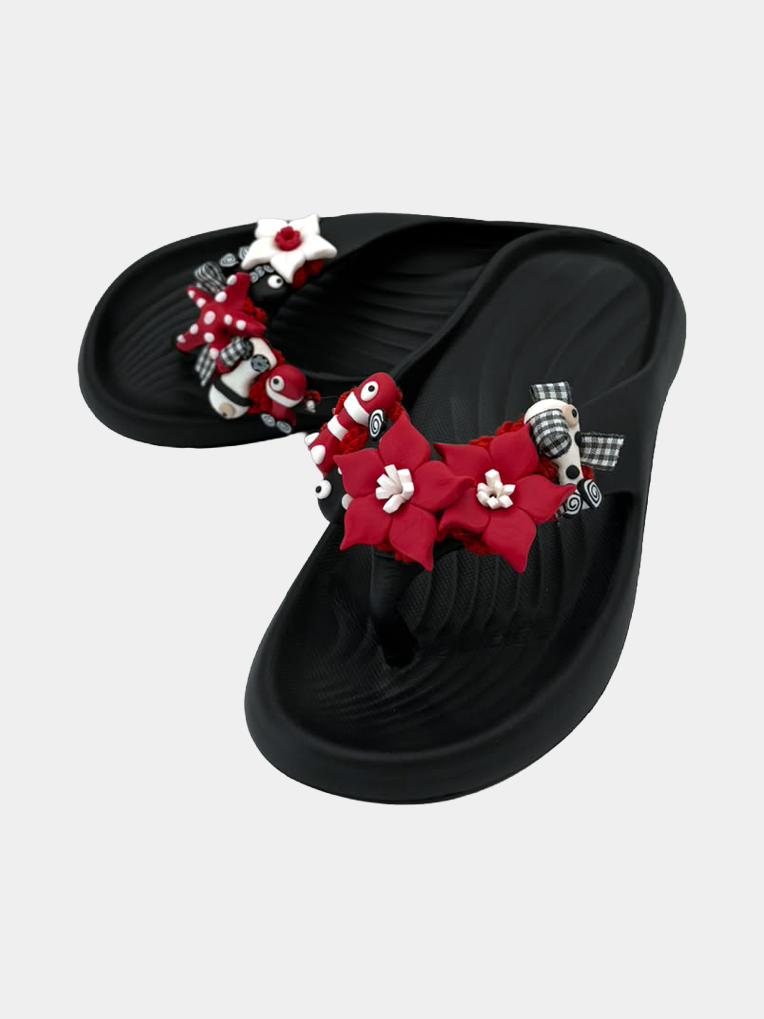 Flip-Flops Platform Nere Rosso e Bianco - vista 6 - infradito handmade BB Fashion Loft (BBFLIP41)