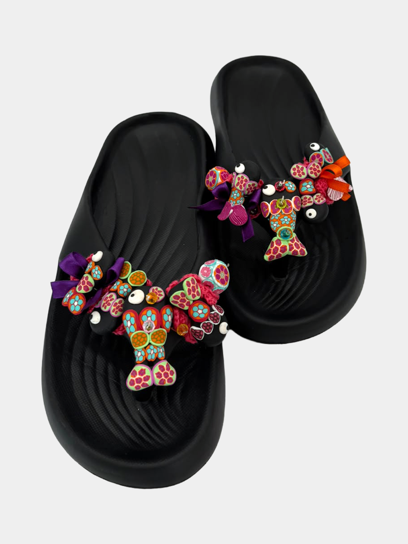 Flip-Flops Platform Nere Stelle Millefiori - infradito artigianali handmade con stelle marine millefiori multicolore in pasta fimo - BB Fashion Loft (BBFLIP42)