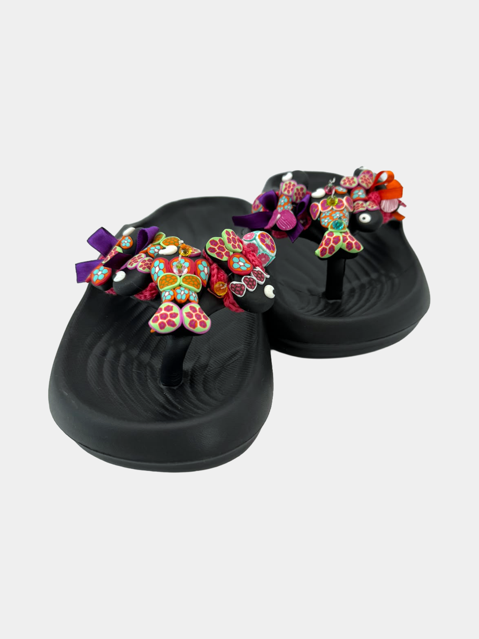 Flip-Flops Platform Nere Stelle Millefiori - vista 2 - infradito handmade BB Fashion Loft (BBFLIP42)
