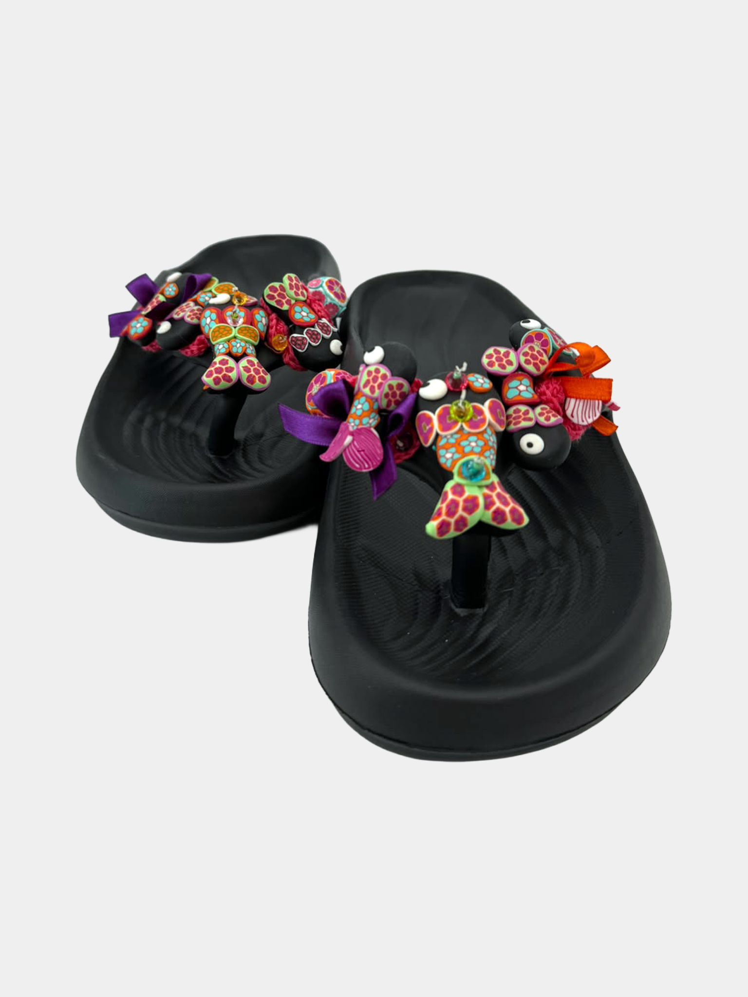 Flip-Flops Platform Nere Stelle Millefiori - vista 3 - infradito handmade BB Fashion Loft (BBFLIP42)