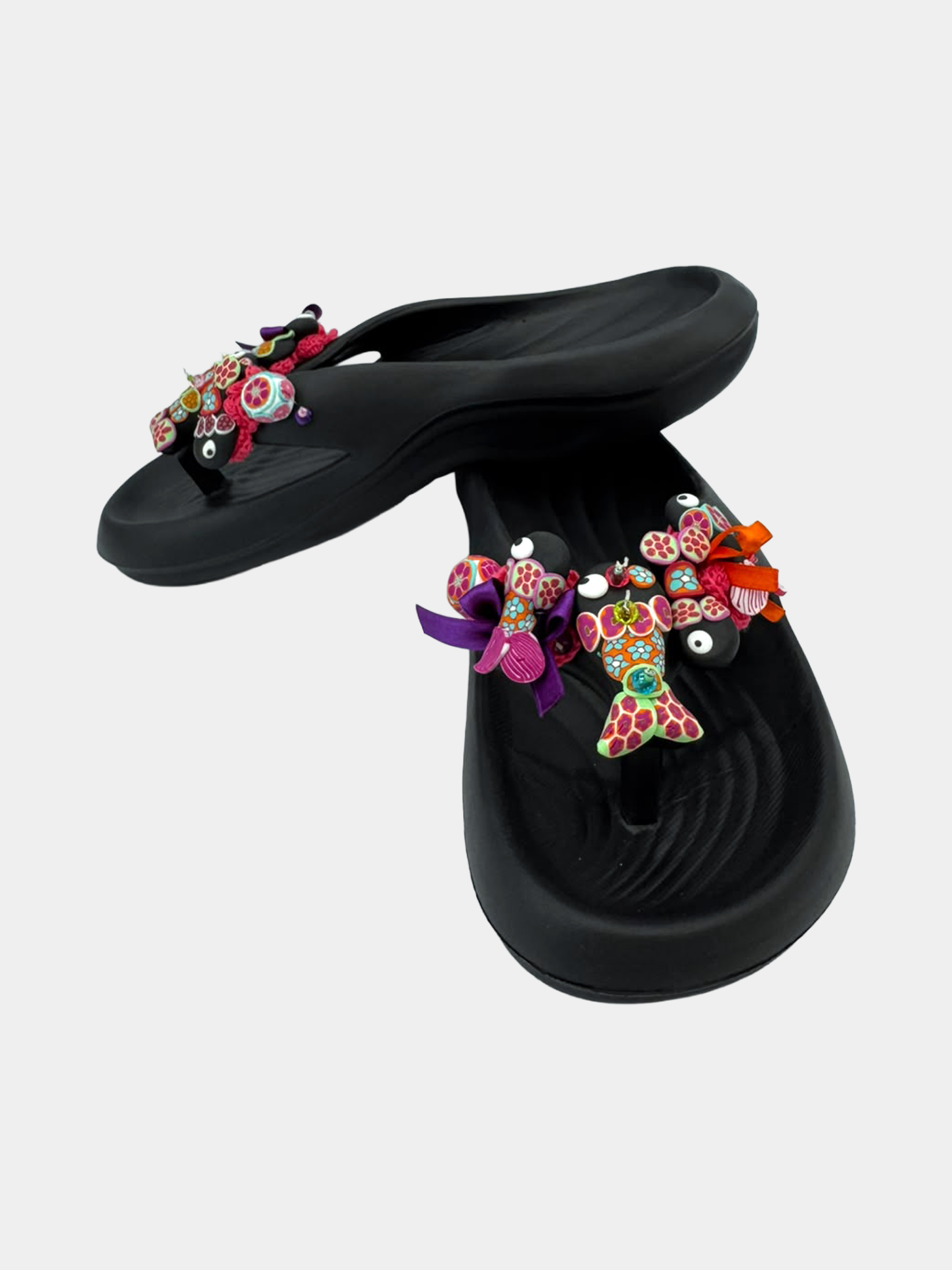 Flip-Flops Platform Nere Stelle Millefiori - vista 4 - infradito handmade BB Fashion Loft (BBFLIP42)