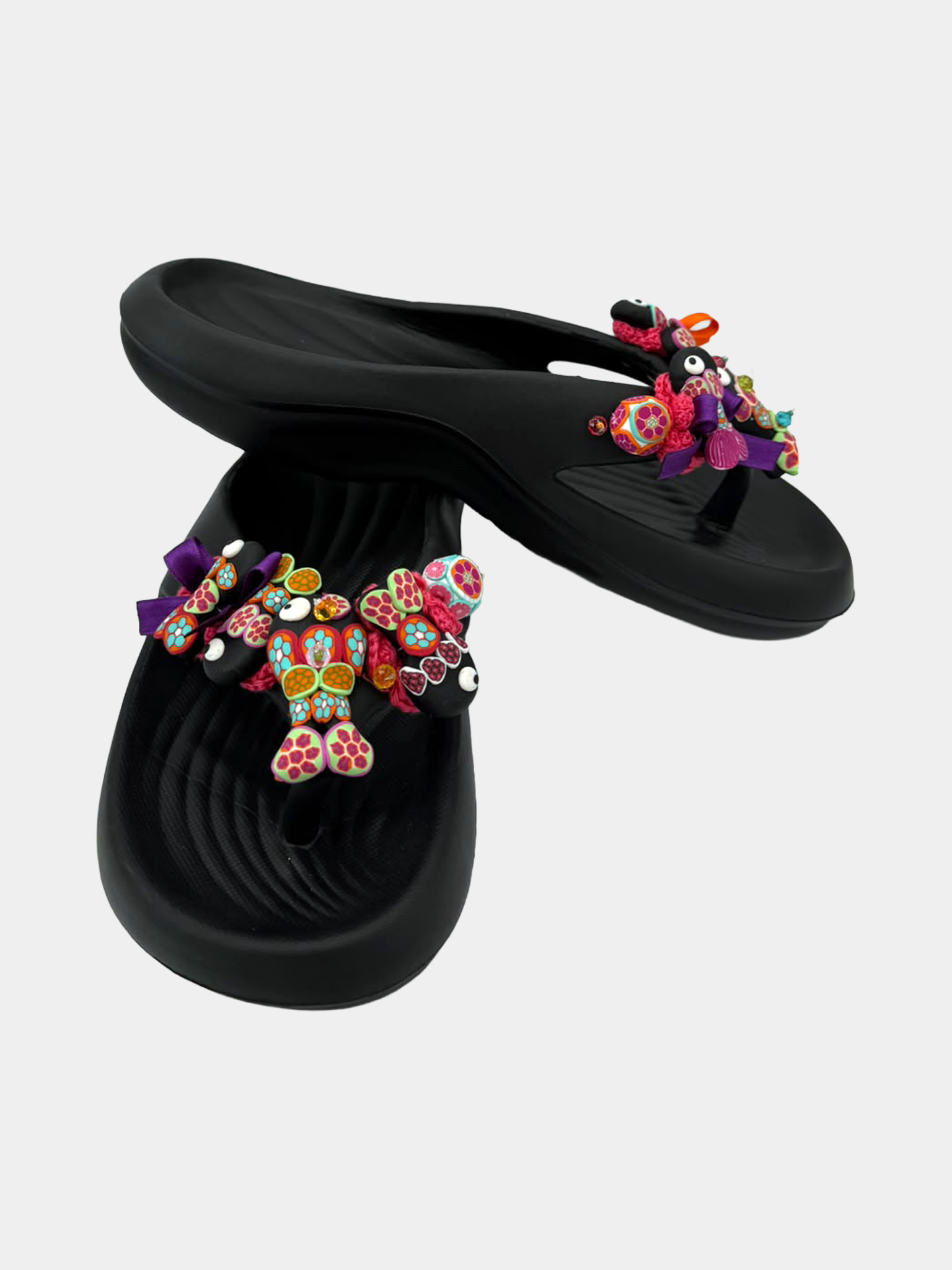 Flip-Flops Platform Nere Stelle Millefiori - vista 5 - infradito handmade BB Fashion Loft (BBFLIP42)