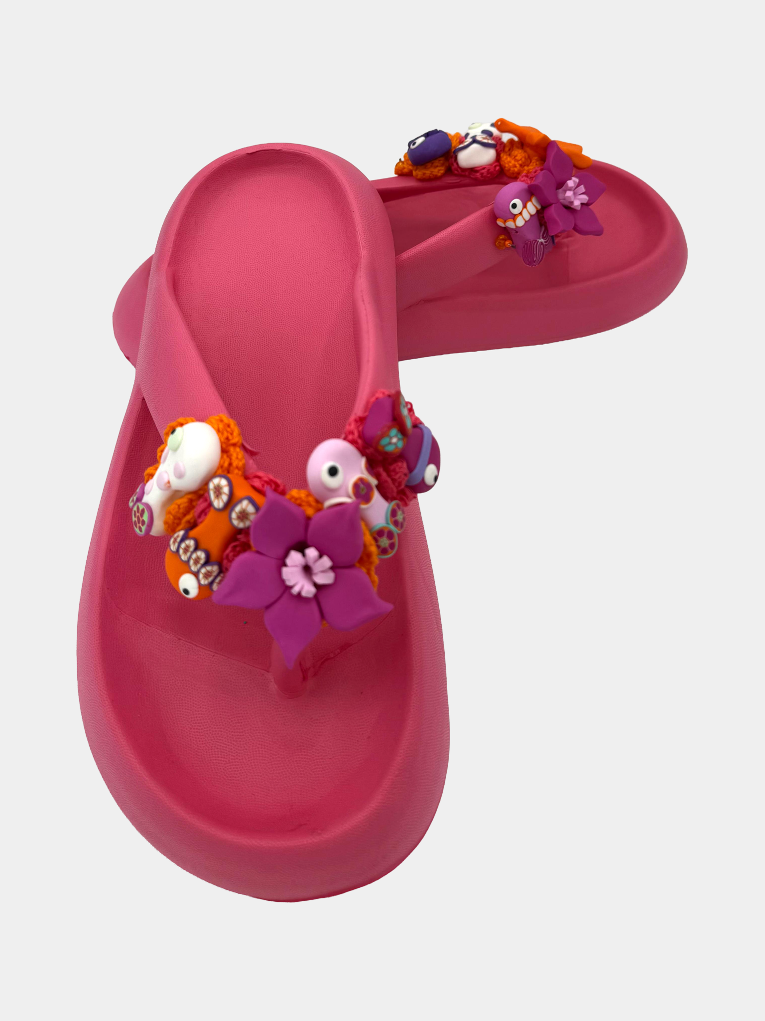 Flip-Flops Platform Fucsia Fiori e Pesciolini - vista 2 - infradito handmade BB Fashion Loft (BBFLIP43)
