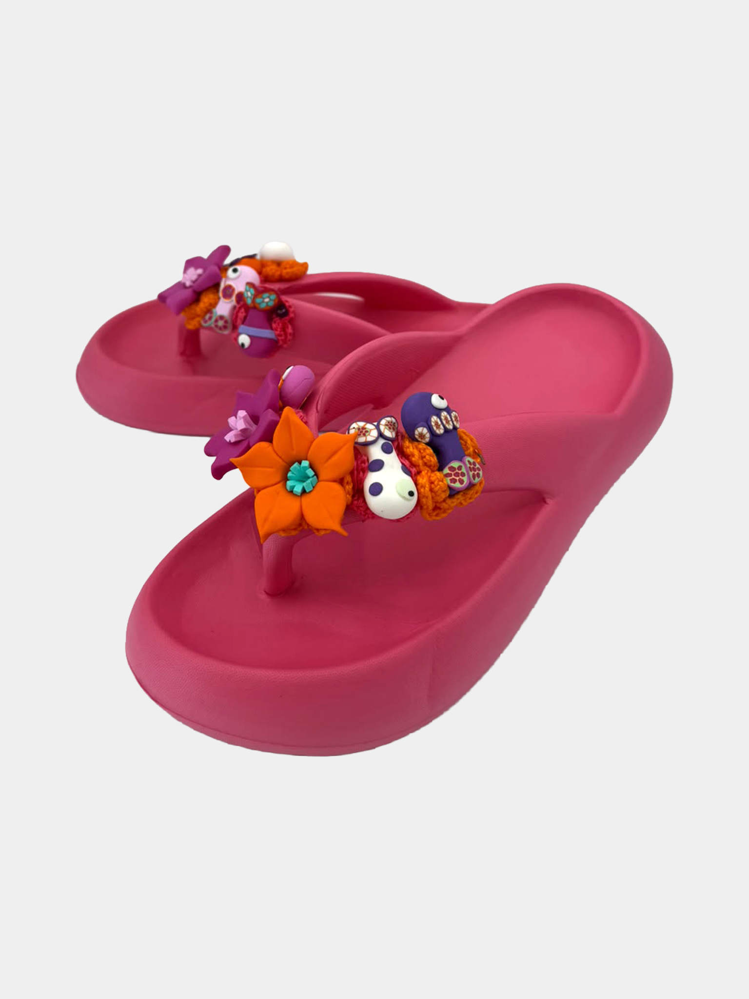 Flip-Flops Platform Fucsia Fiori e Pesciolini - vista 5 - infradito handmade BB Fashion Loft (BBFLIP43)