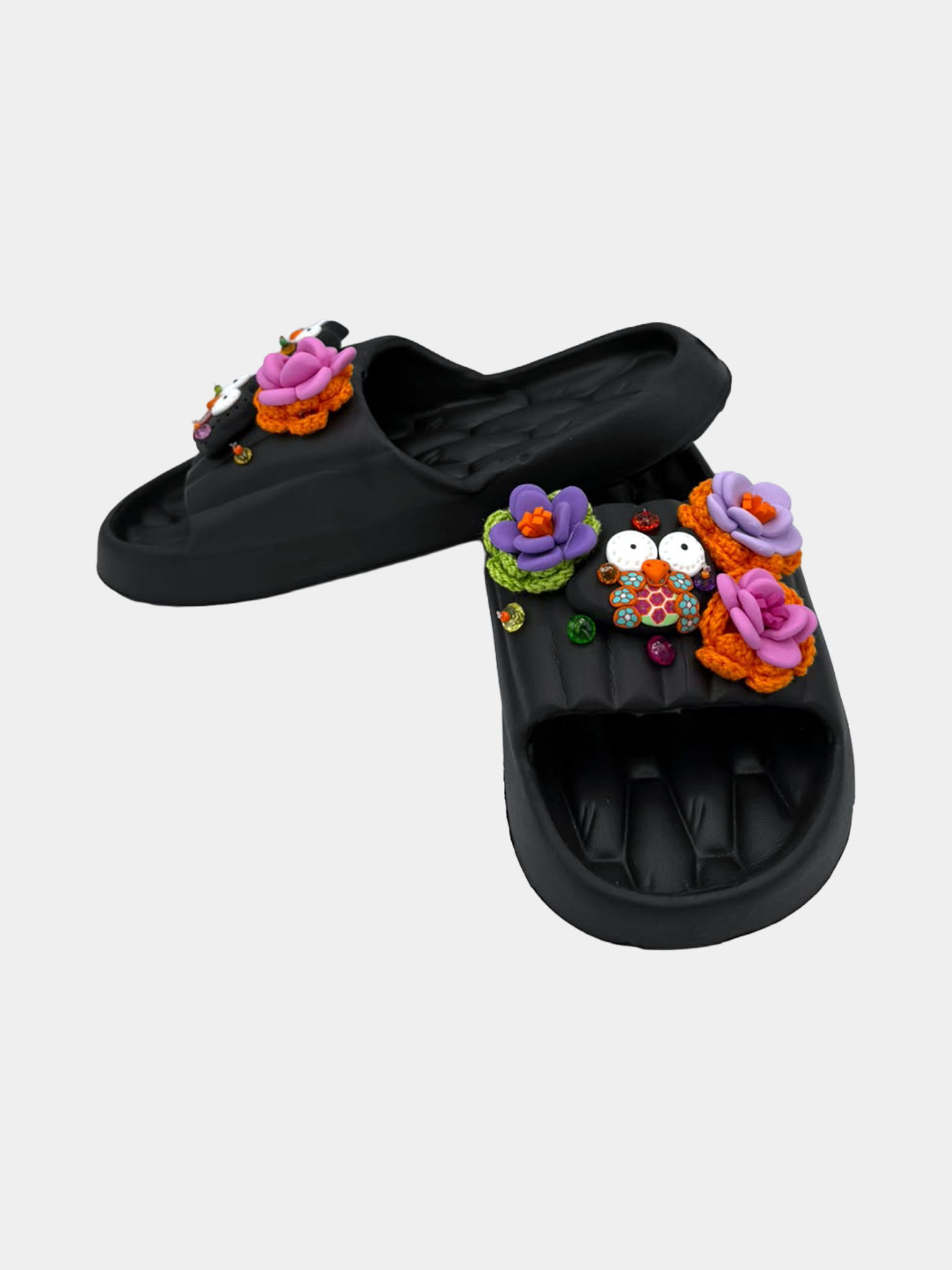 Flip-Flops Nere Gufetti e Rose - vista 4 - infradito handmade BB Fashion Loft (BBFLIP45)