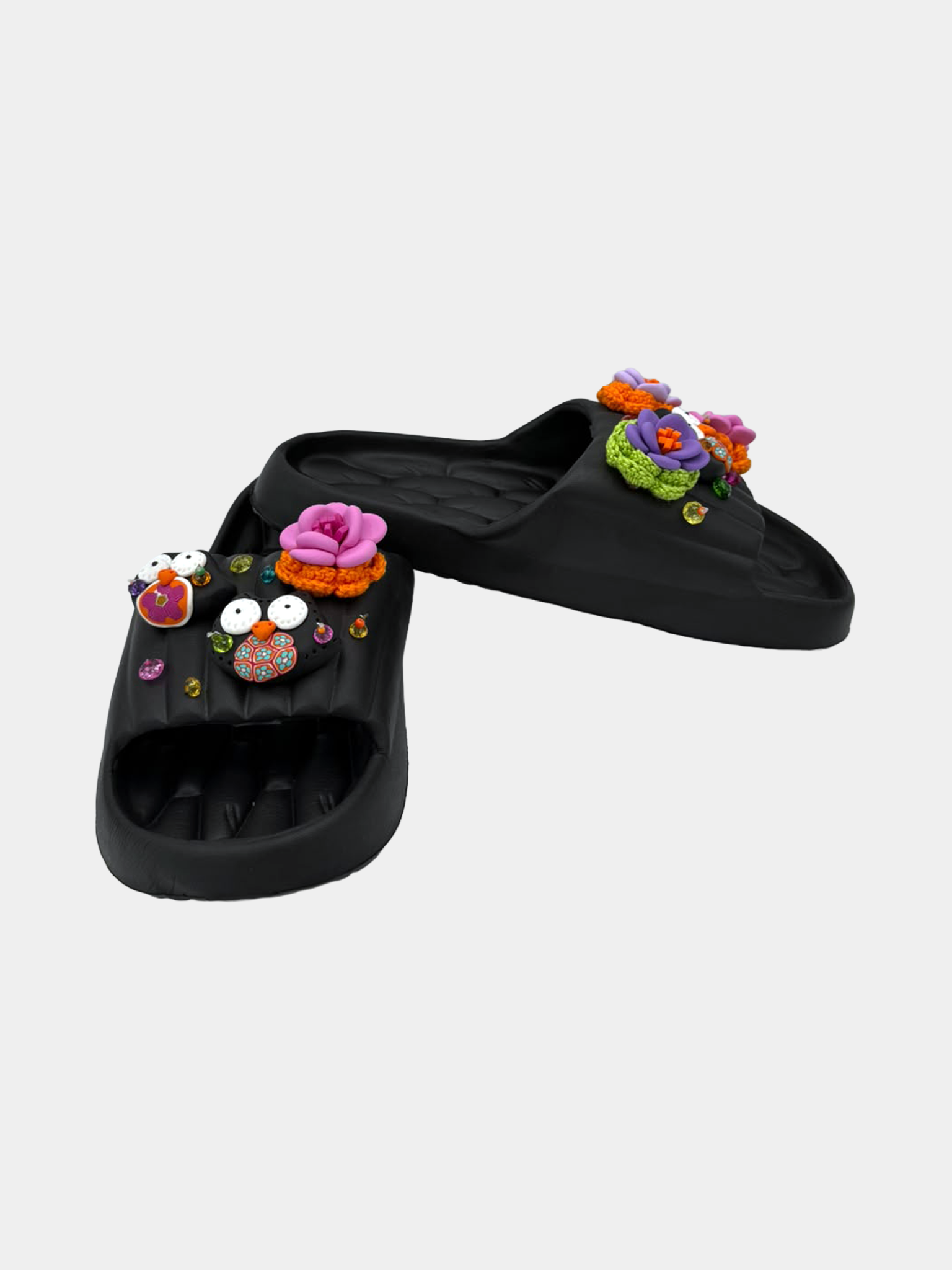Flip-Flops Nere Gufetti e Rose - vista 7 - infradito handmade BB Fashion Loft (BBFLIP45)