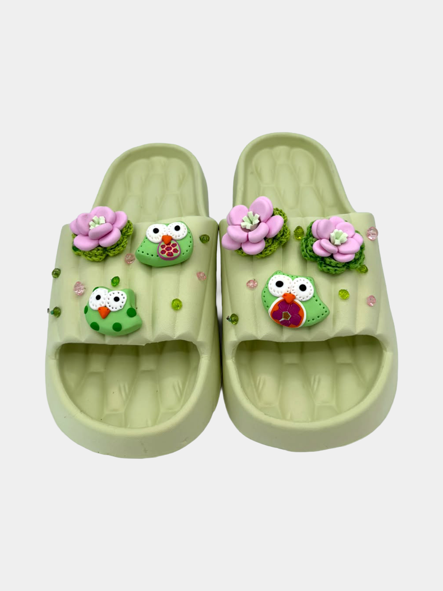 Flip-Flops Verde Chiaro Gufetti e Fiori - vista 3 - infradito handmade BB Fashion Loft (BBFLIP46)