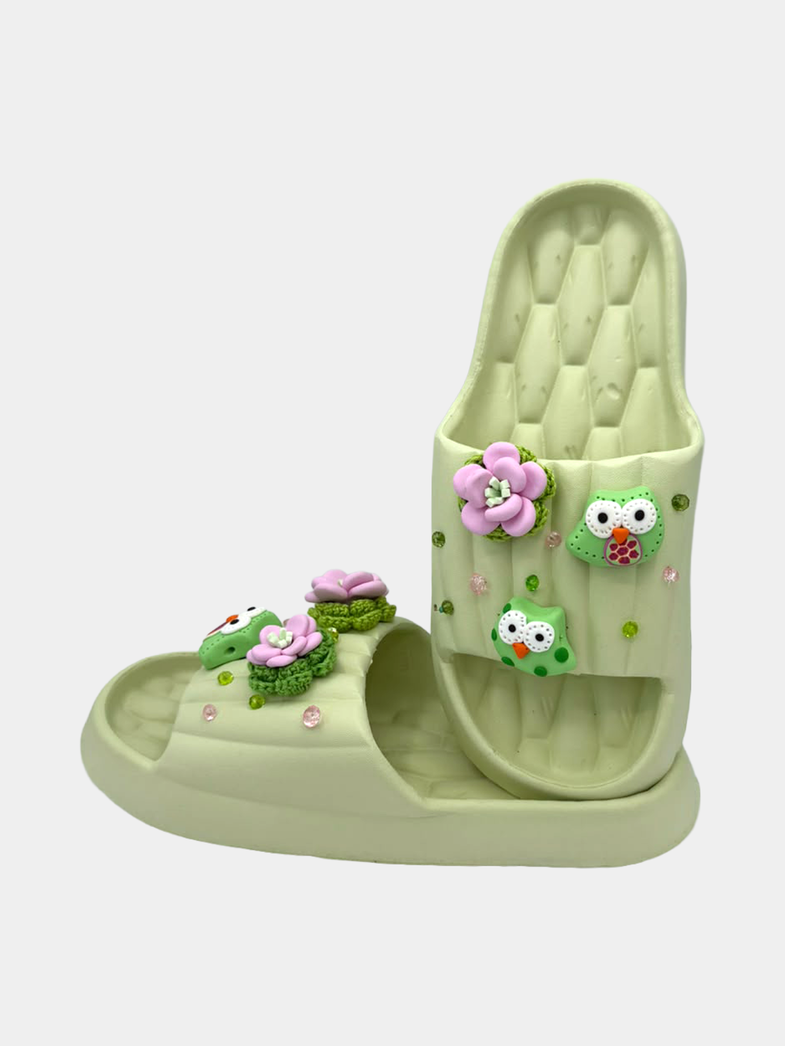 Flip-Flops Verde Chiaro Gufetti e Fiori - vista 5 - infradito handmade BB Fashion Loft (BBFLIP46)